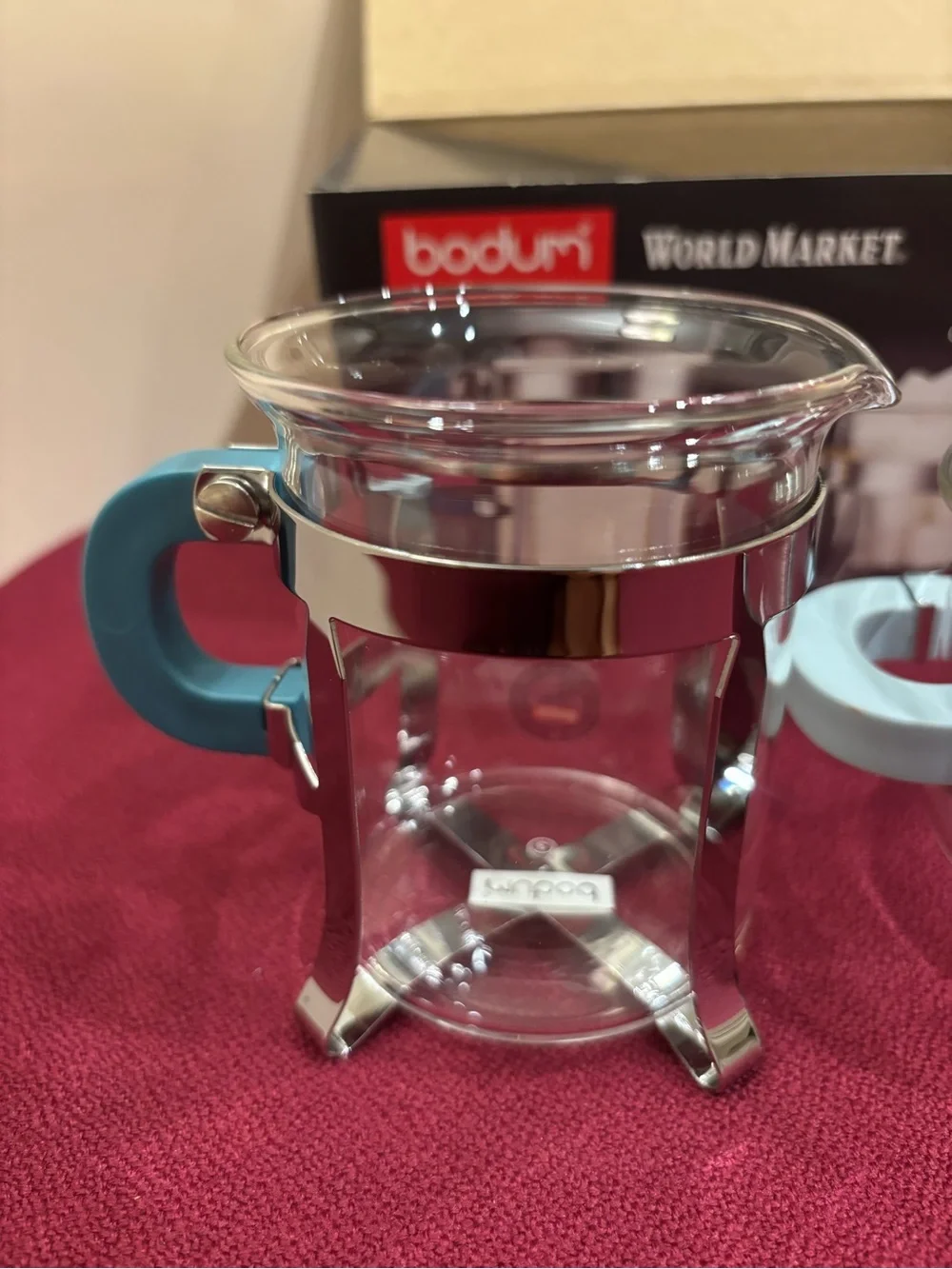 BODUM CHAMBORD CLASSIC SUGAR & CREAMER SET WITH YELLOW & BLUE HANDLES New in Box